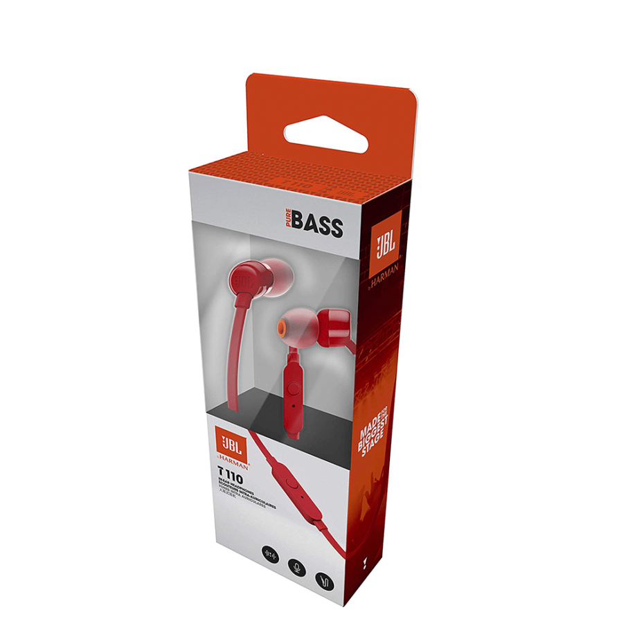 JBL Tune 110  In-Ear Earbuds with Mic – Red