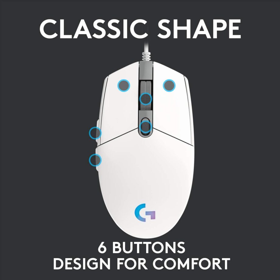 Logitech G203 Lightsync RGB 8,000DPI Gaming Mouse - White