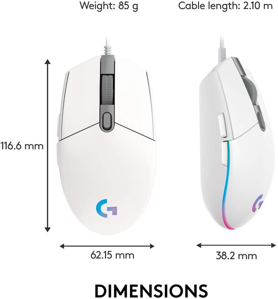 Logitech G203 Lightsync RGB 8,000DPI Gaming Mouse - White