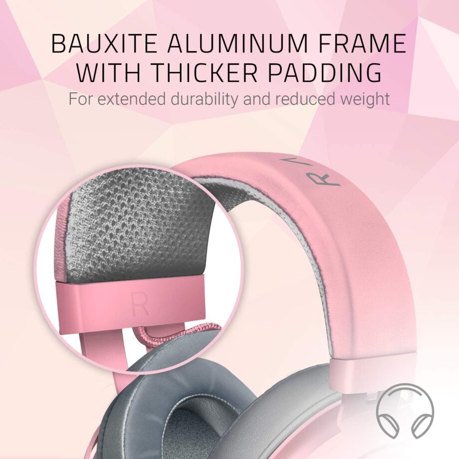 Razer Kraken Gaming Headset 2019: Aluminum Frame - Retractable Noise Cancelling Mic - Quartz Pink