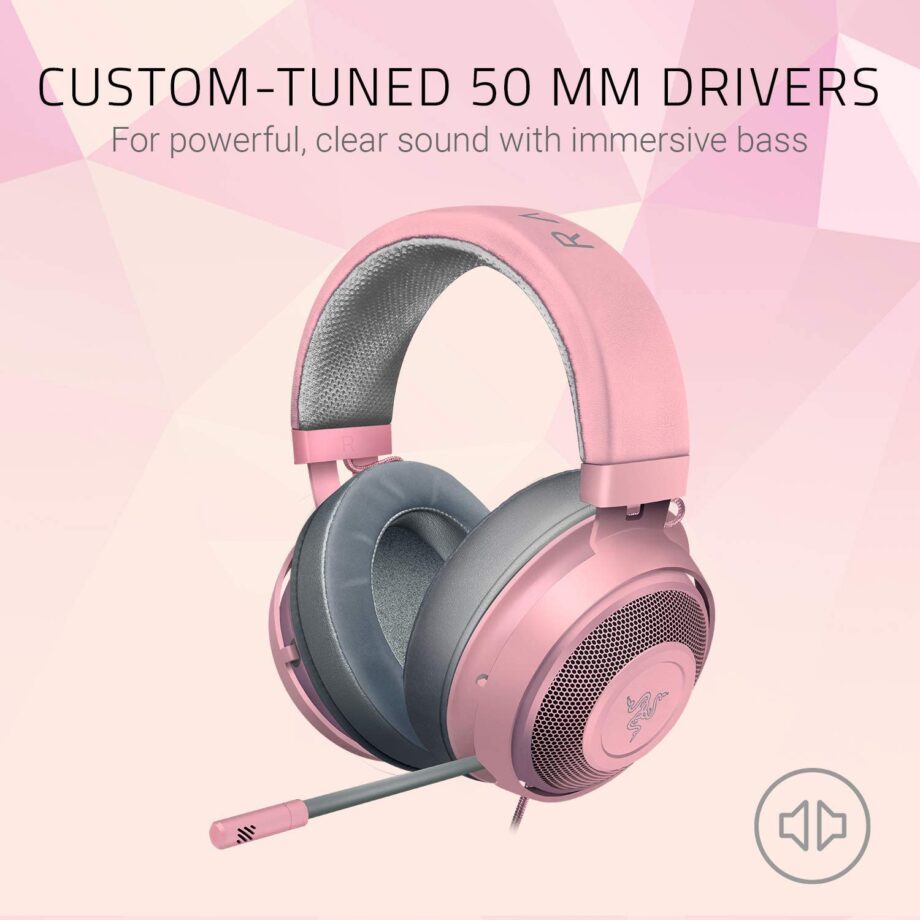 Razer Kraken Gaming Headset 2019: Aluminum Frame - Retractable Noise Cancelling Mic - Quartz Pink