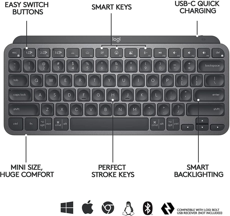 Logitech MX Keys Mini Wireless Illuminated Keyboard - Graphite