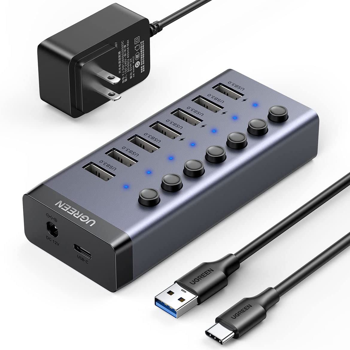 UGREEN USB 3.0 7 Port Individual Splitter Hub (4 USB Smart Charging Hub Switch）   |  Cables, Adapters & Hubs  |  USB Adapters and Hubs  |