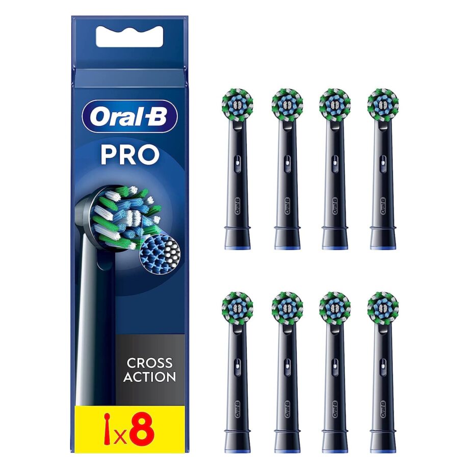 Oral-B CrossAction PRO Electric Toothbrush Heads with CleanMaximiser Technology - Black 8 Pack