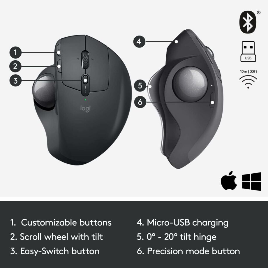 Logitech MX Ergo Ergonomic Design Wireless Trackball Mouse