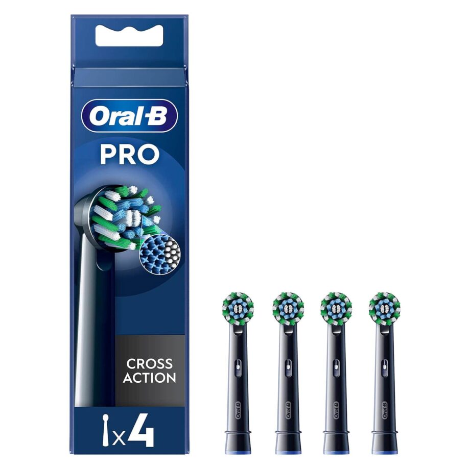 Oral-B CrossAction PRO Electric Toothbrush Heads with CleanMaximiser Technology - Black 4 Pack