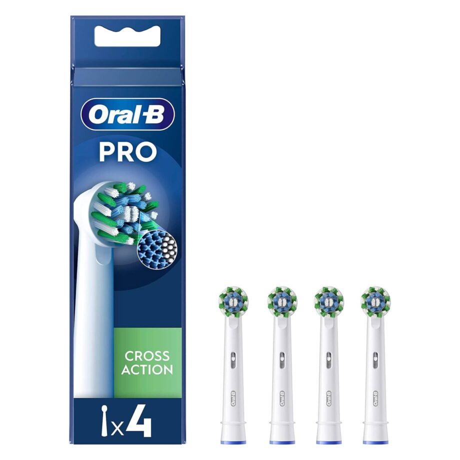 Oral-B CrossAction PRO Electric Toothbrush Heads with CleanMaximiser Technology - White 4 Pack