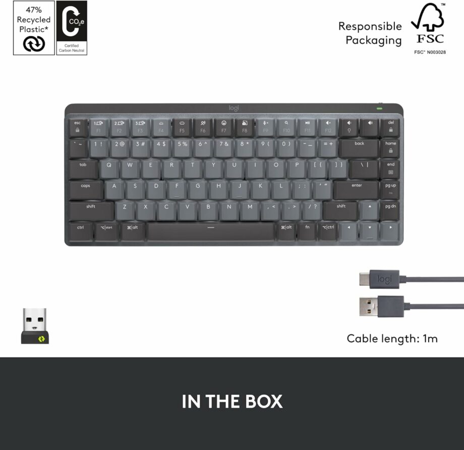 Logitech MX Mechanical Mini Wireless Illuminated Performance Tactile Quiet Switches Keyboard - Graphite