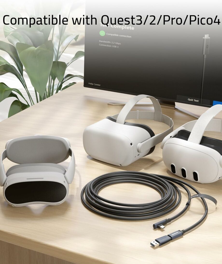 Syntech USB C Meta/Oculus Quest3/2, Pico4, Vision Pro Link Cable with USB 3.0 Adapter - 5M Black