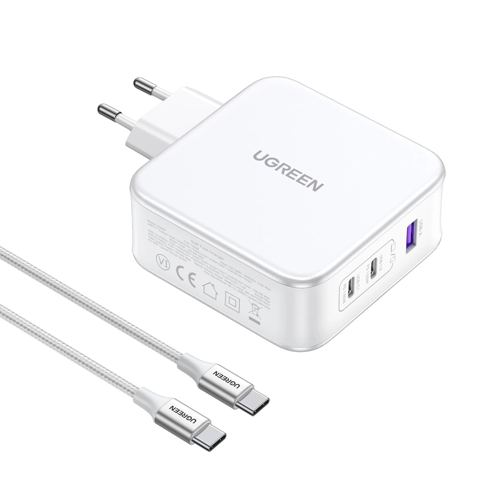 UGREEN Nexode 140W USB C GaN 3-Ports Wall Charger with C to C Cable 1.5M – White   |  Smartphone Accessories  |  Chargers  |  Wall Chargers  |