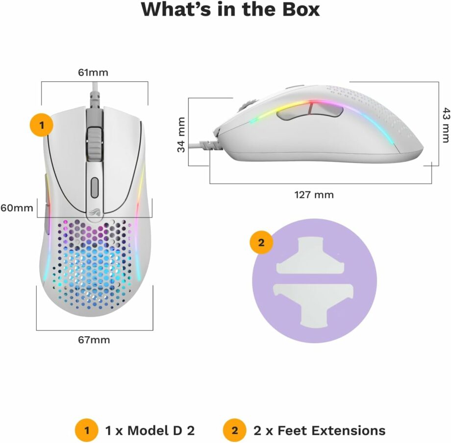 Glorious Model D 2 RGB Superlight Gaming Mouse - Matte White