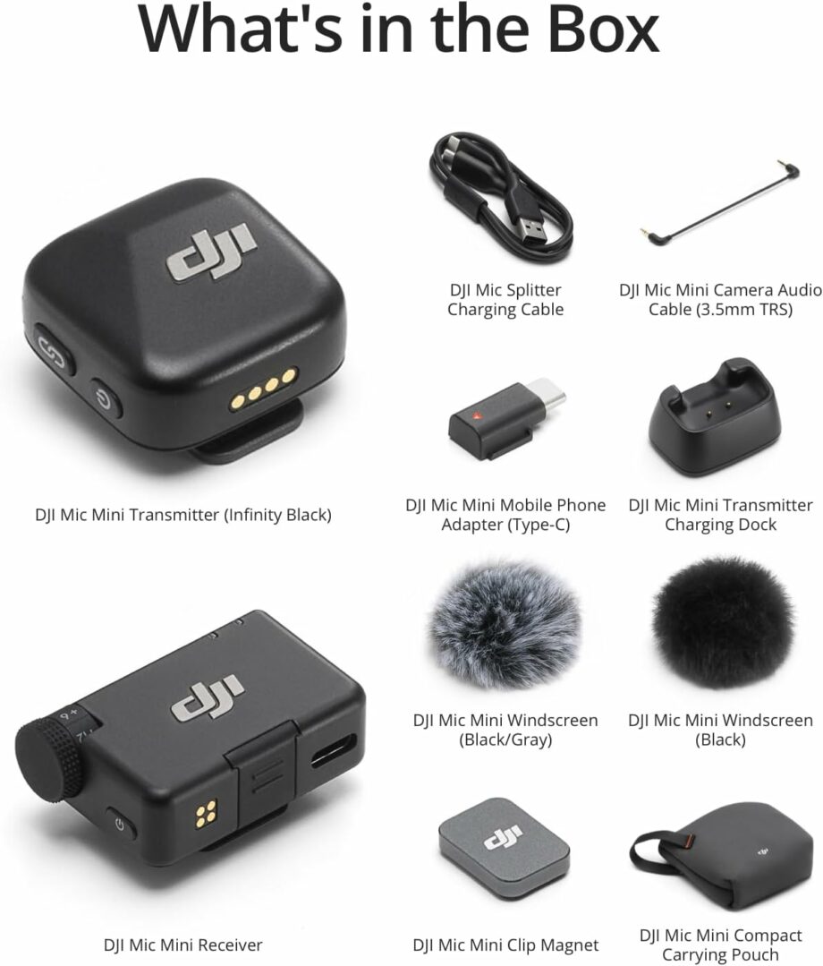 DJI Mic Mini (1 TX + 1 RX), Ultralight, Detail-Rich Audio, Noise Cancelling Microphone