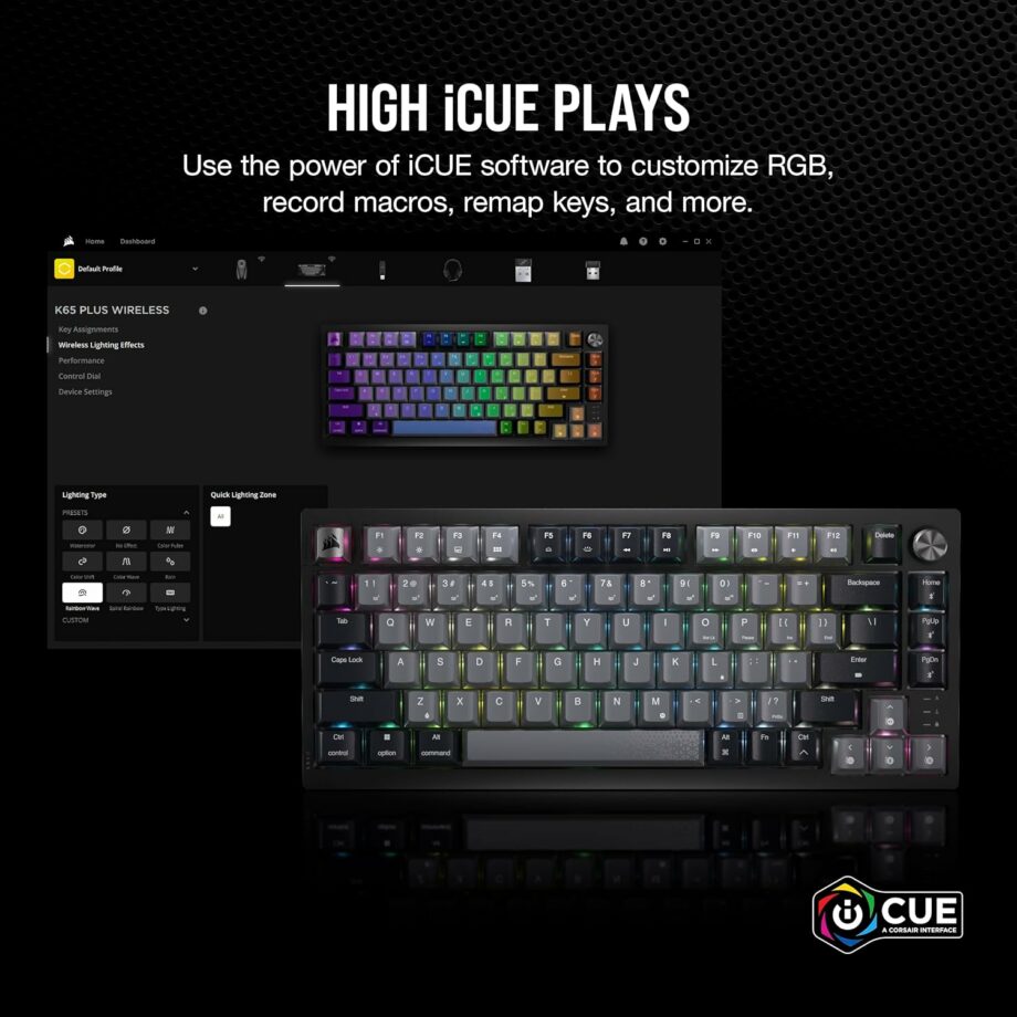 Corsair K65 PLUS Wireless 75% RGB Hot-Swappable Mechanical 2.4GHz Bluetooth Linear Gaming Keyboard