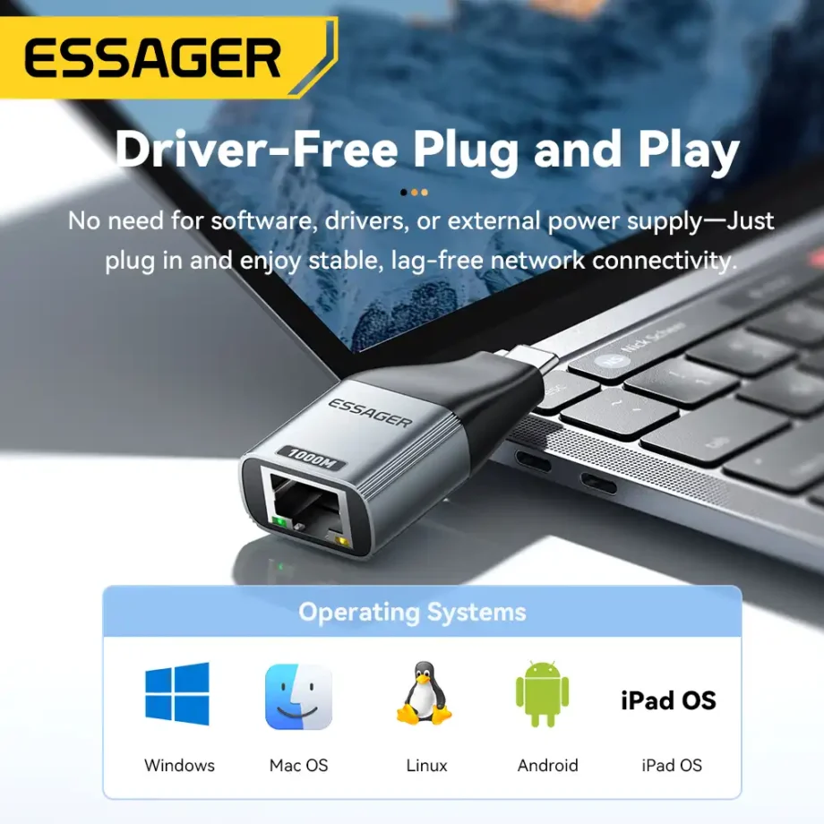 Essager USB Type C to Ethernet 1000Mbps Gigabit Adapter