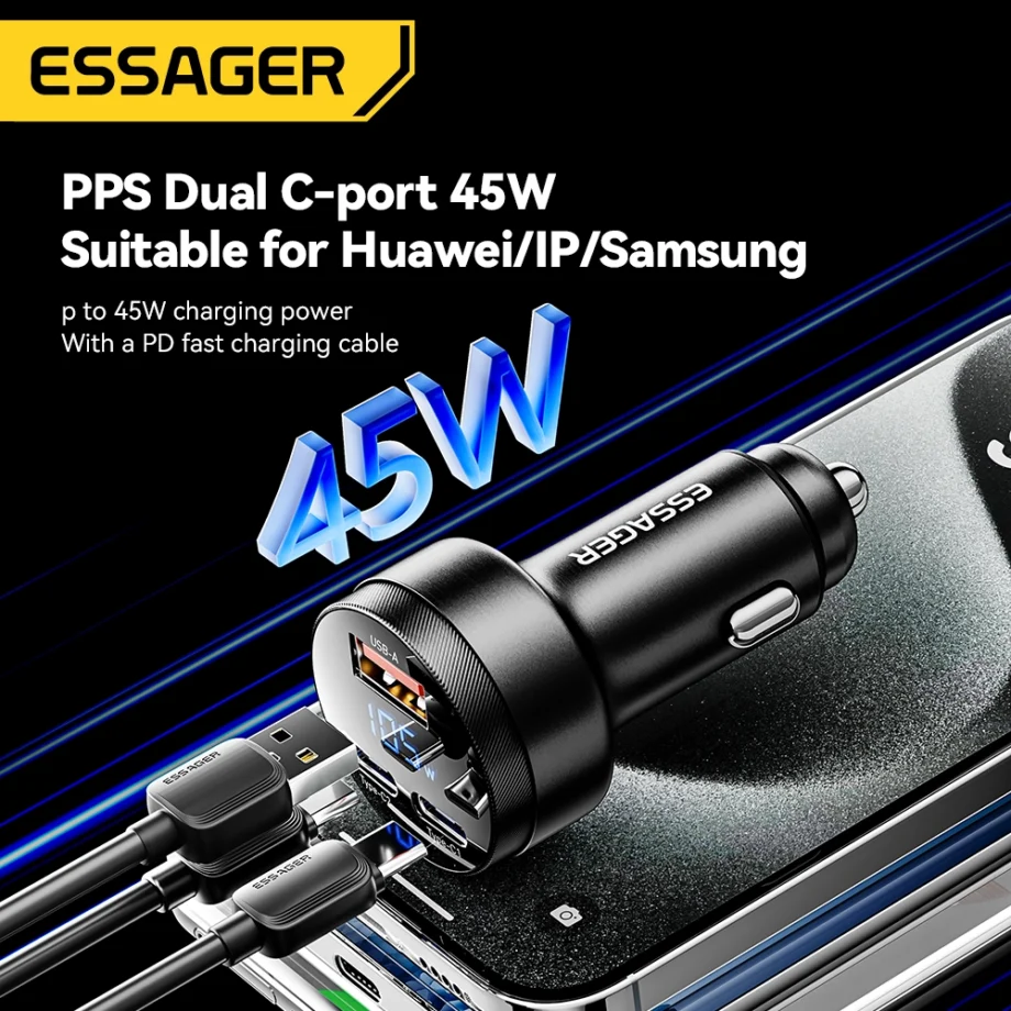 Essager 105W USB C 3-Port Car Charger