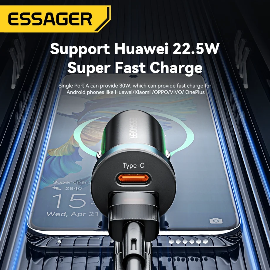 Essager 30W Fast USB-C & USB-A Car Charger