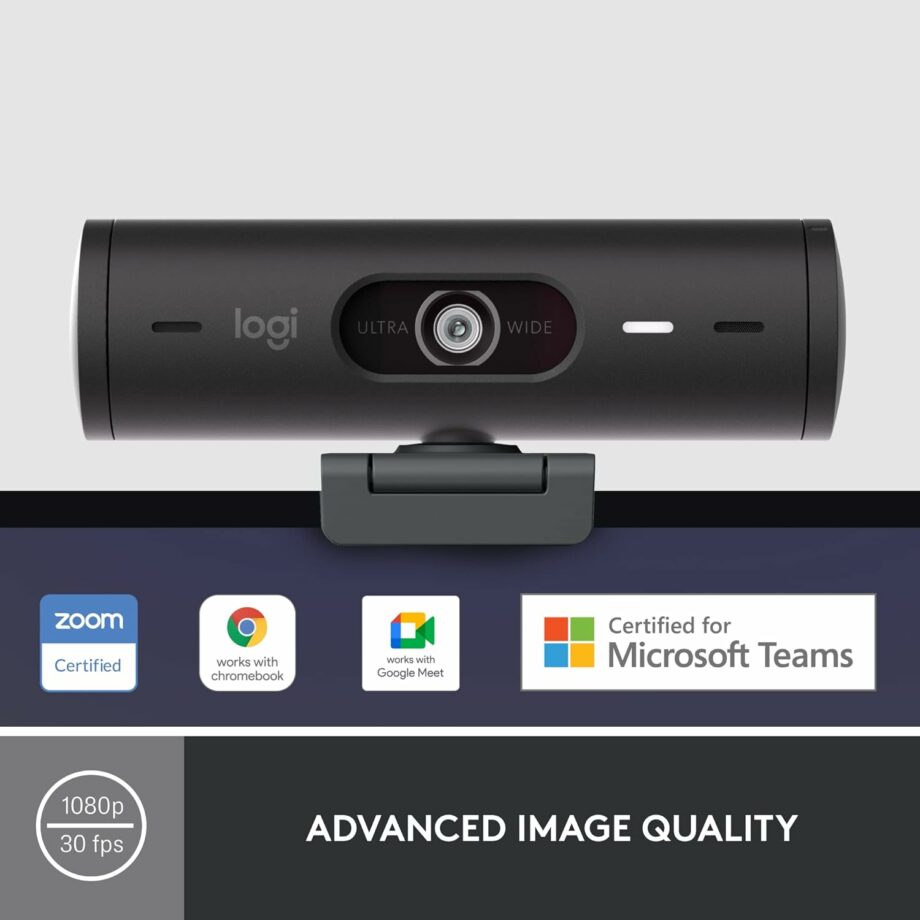 Logitech Brio 500 Full HD 1080p Webcam with Auto Light Correction - Black