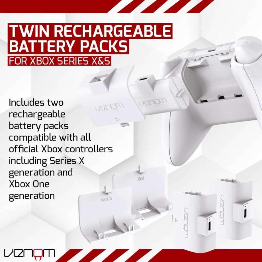 Venom Xbox Controller Rechargeable Battery Twin Pack - White (Xbox Series X & S/Xbox One)