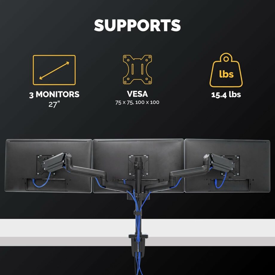 Fellowes Platinum Series Full Motion 360° Rotation Triple Monitor Arm for 27-Inch Monitors