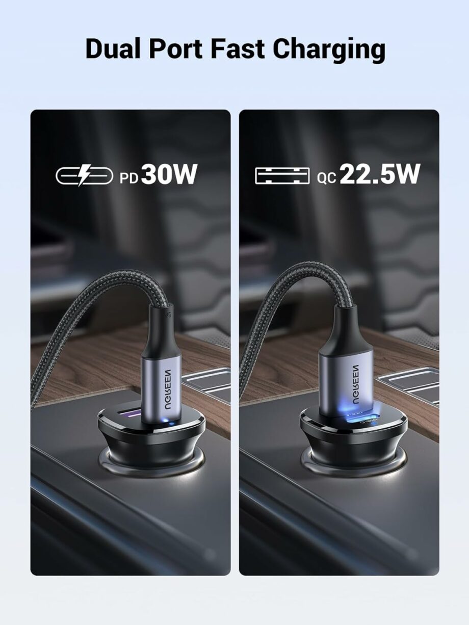 UGREEN 30W Fast USB-C & USB-A Car Charger