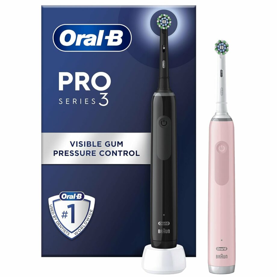 Oral-B by Braun Pro Series 3 Black & Pink Electric Toothbrushes with Smart Pressure Sensor & 2 Brush Heads