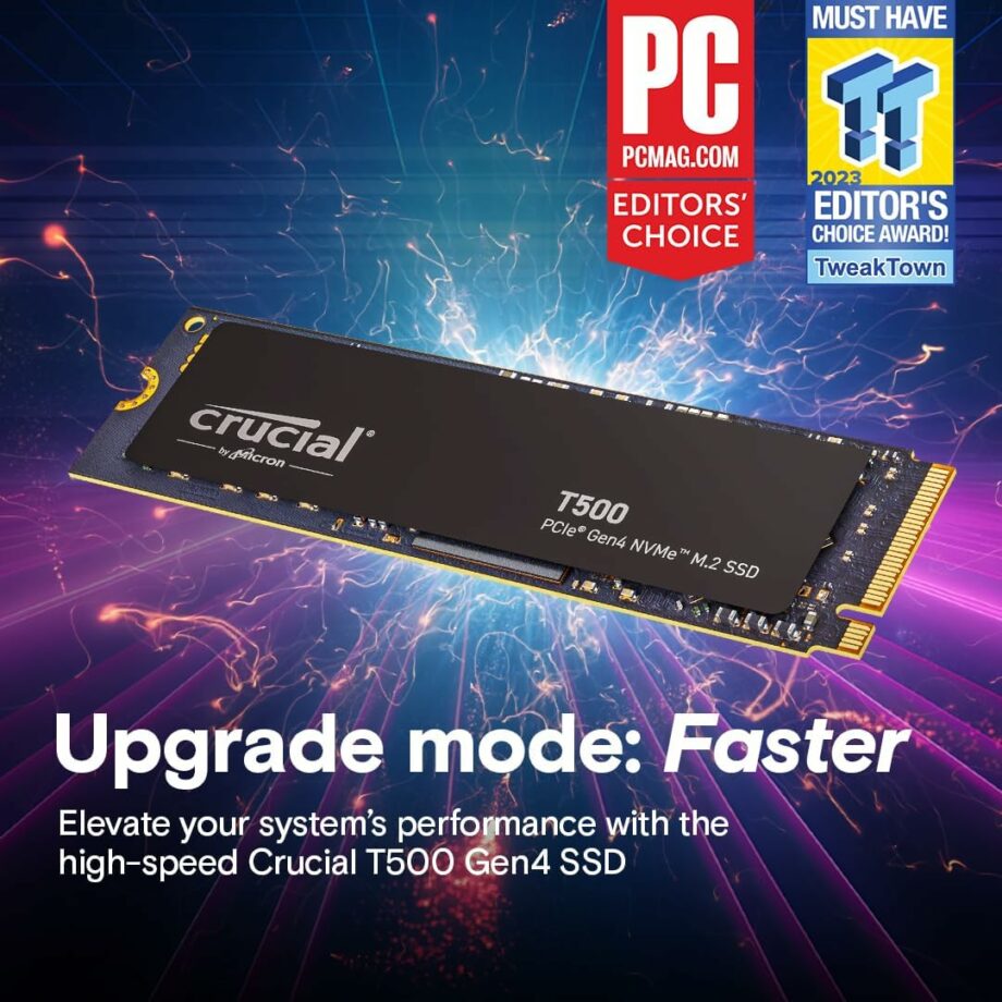 Crucial T500 1TB SSD PCIe Gen4 NVMe M.2 Up to 7400MB/s Gaming SSD