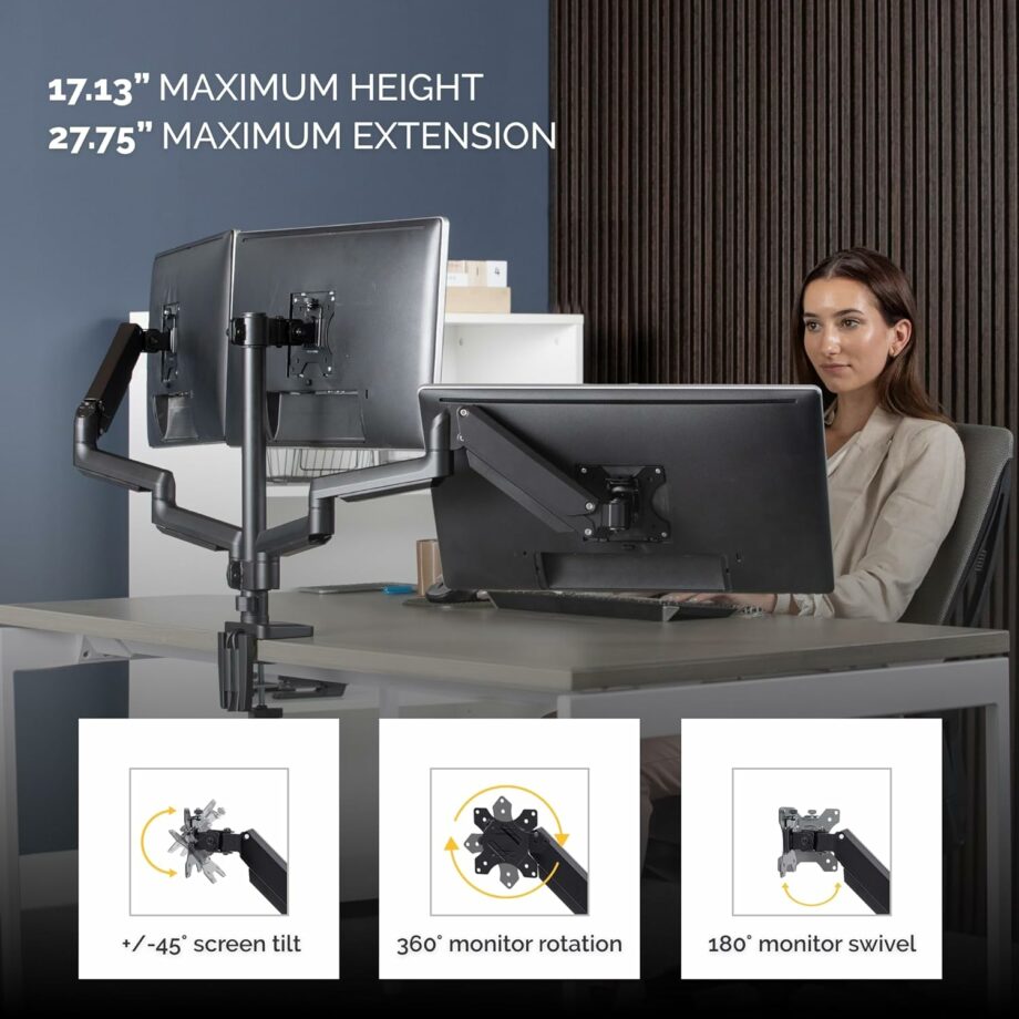 Fellowes Platinum Series Full Motion 360° Rotation Triple Monitor Arm for 27-Inch Monitors