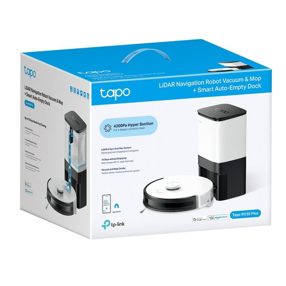 TP-Link Tapo RV30 Plus LiDAR Navigation Robot Vacuum & Mop + Smart Auto-Empty Dock