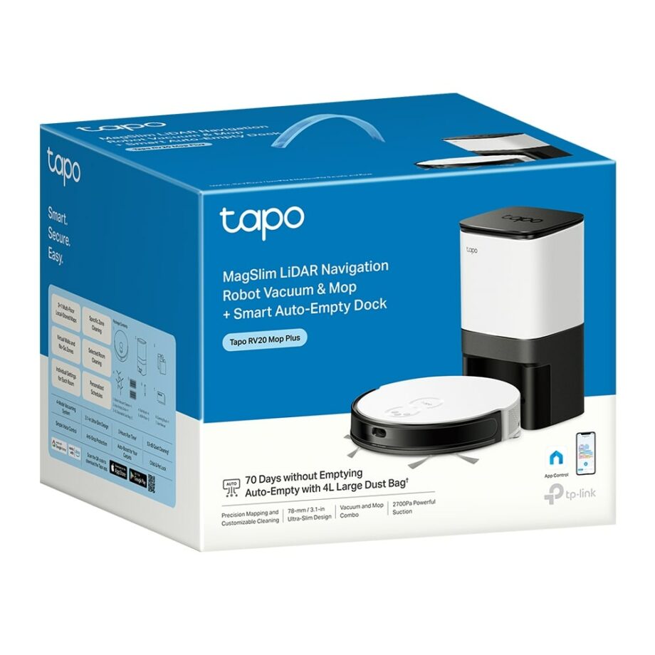 TP-Link Tapo RV20 Mop Plus MagSlim™ LiDAR Navigation Robot Vacuum & Mop+ Smart Auto-Empty Dock