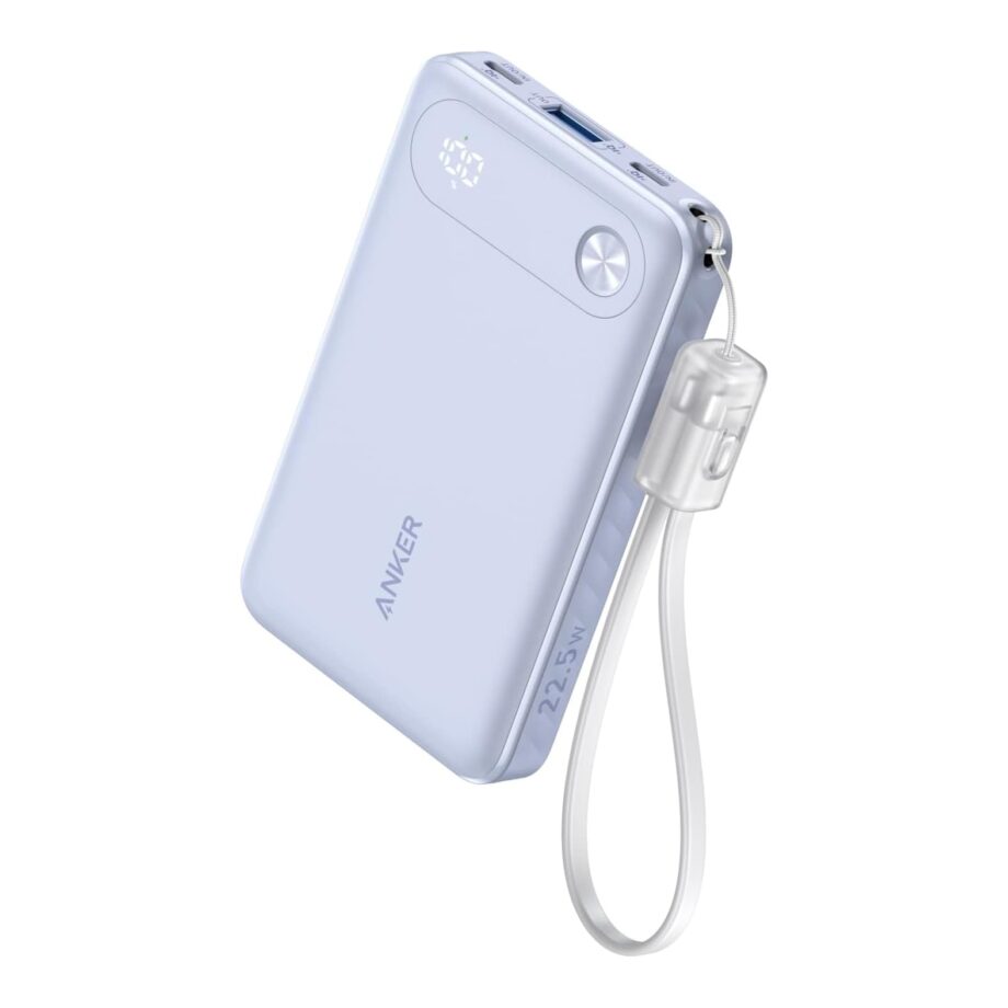 Anker 10000mAh Mini 22.5W Power Bank with Built-in USB-C Cable - Purple