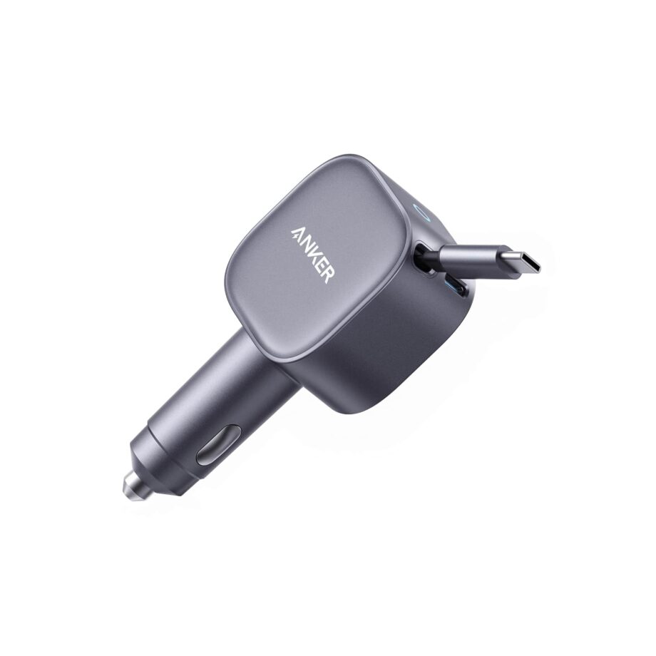 Anker USB-C 75W Car Charger with Built-in USB-C Retractable Cable