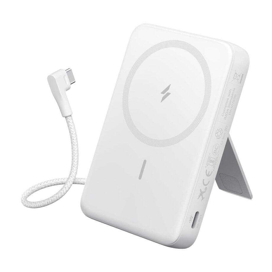 Anker Zolo 30W 10,000mAh Magnetic Wireless Power Bank with Built-in USB-C Cable and Adjustable Stand - White