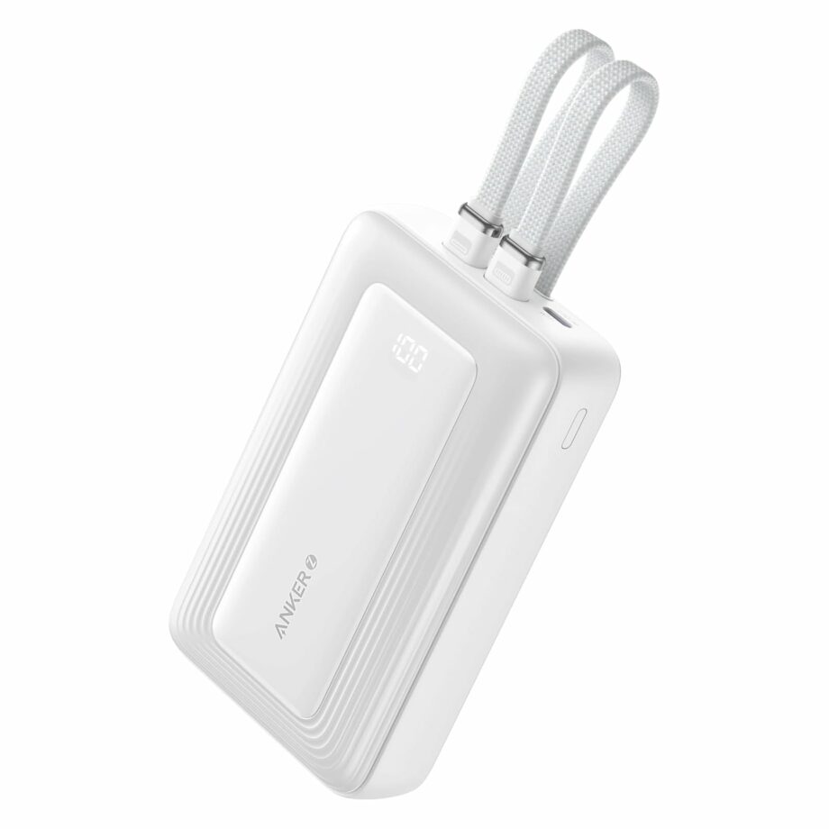 Anker Zolo 20,000mAh 30W Power Bank with Built-in USB-C and MFi Certified Lightning Cables - White