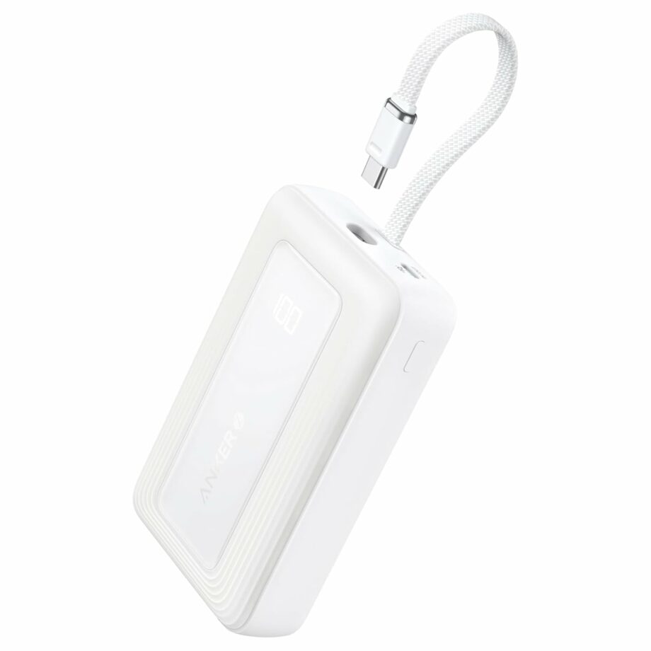 Anker Zolo 20,000mAh 30W Power Bank with Built-in USB-C Cable - White