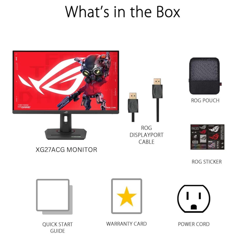 Asus ROG Strix XG27ACG 27" IPS 2K 180Hz 1ms(GTG), HDR10, DCI-P3 95% & sRGB 125%, USB Type-C (DP Alt mode), G-Sync Compatible w/ Aura Syn & Ergonomic Stand Gaming Monitor