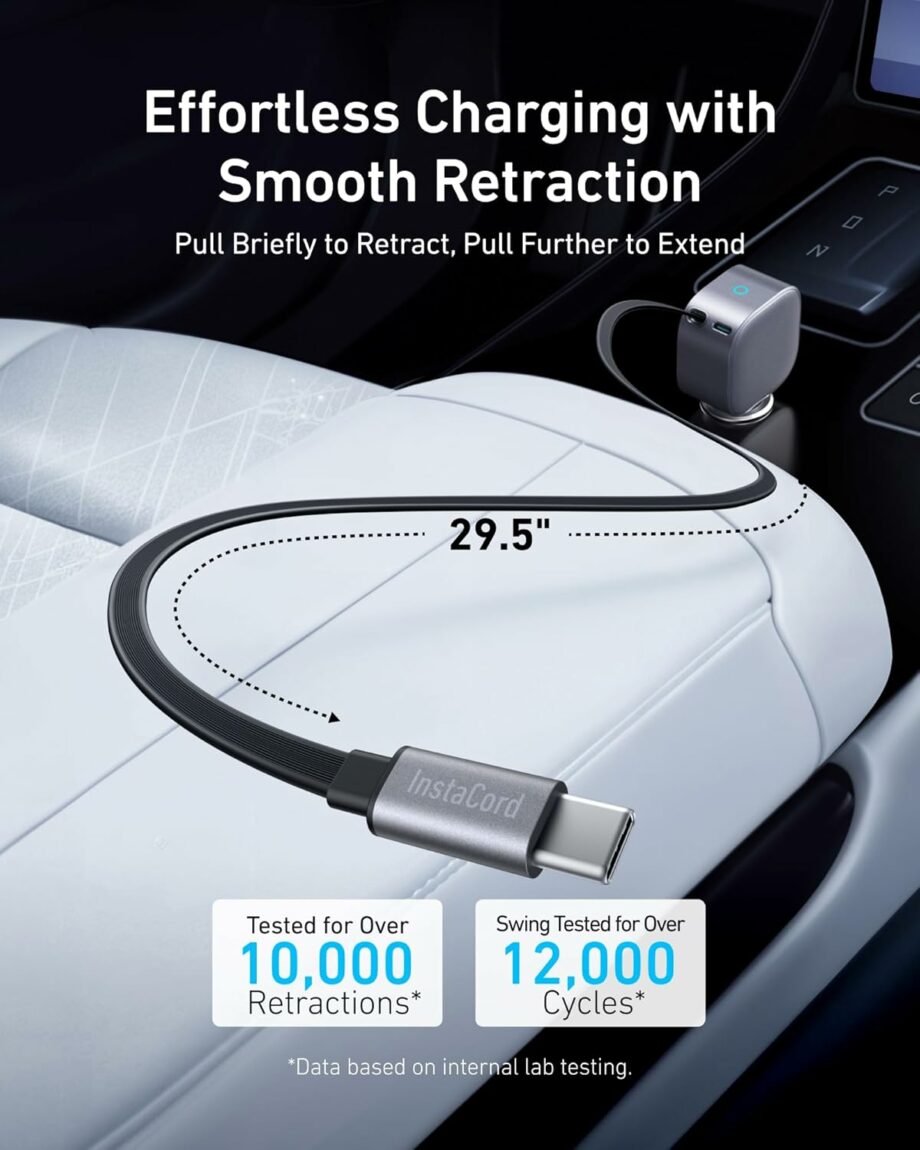 Anker USB-C 75W Car Charger with Built-in USB-C Retractable Cable