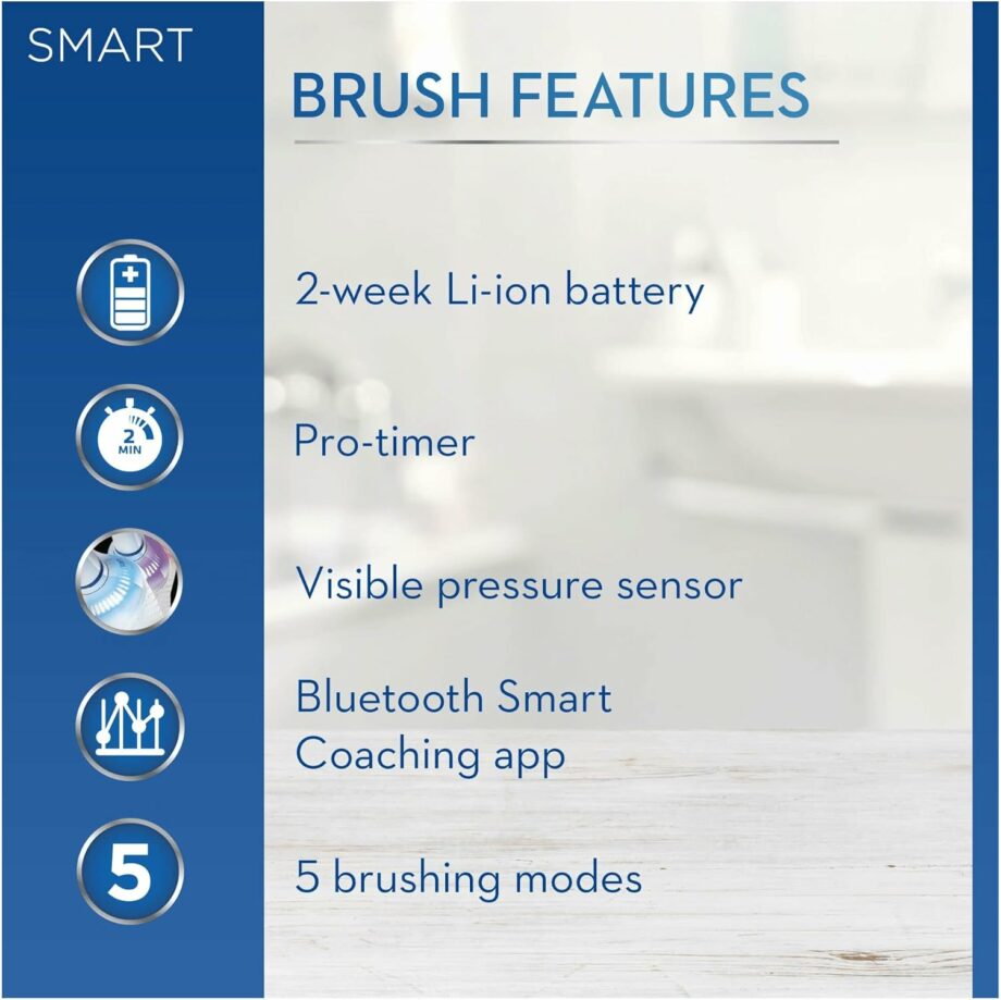 Oral-B Smart 6 6000N App Connected, 5 Modes Electric Toothbrush with 3 Toothbrush Heads & Travel Case - White