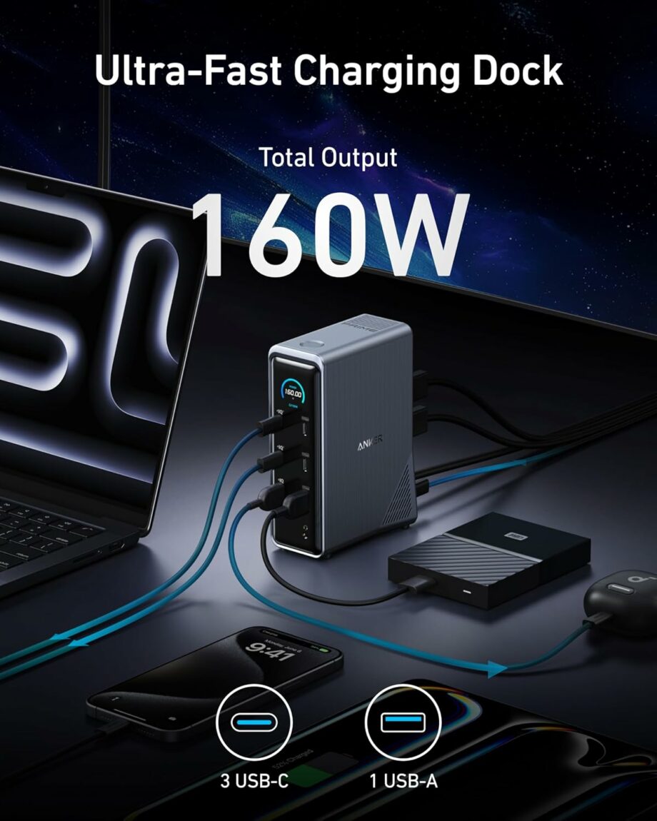 Anker Prime 14-Port with 160W Max Output 10Gbps Fast Data Transfer Real-Time Smart Interface Docking Station