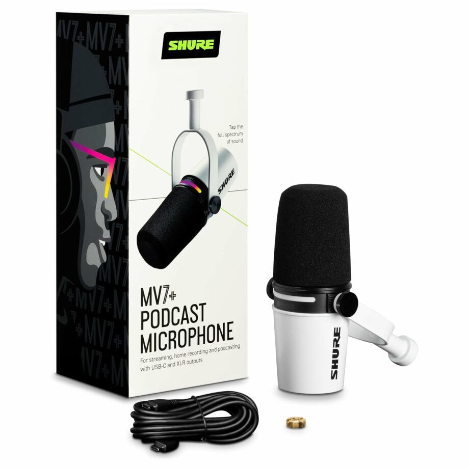 Shure MV7+ Podcast Dynamic OBS Certified Microphone - White (Pre-Order)