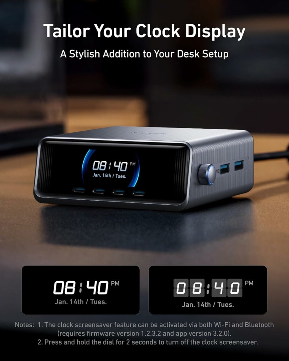 Anker Prime 250W GaN Ultra-Fast 6-Port Charging Station with 2.26" LCD Display and Smart Control Dial