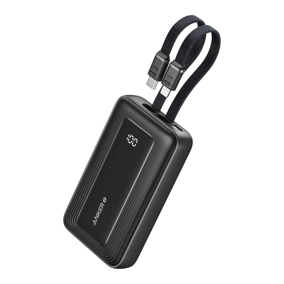 Anker Zolo 10,000mAh 30W Power Bank with Built-in USB-C and MFi Certified Lightning Cables - Black