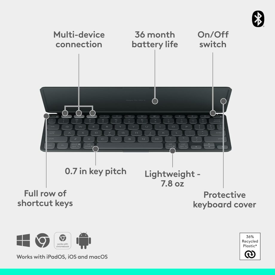 Logitech Keys-to-GO 2 Portable Bluetooth Tablet Keyboard with Built-in Cover