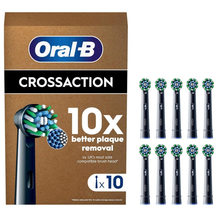 Oral-B CrossAction PRO Electric Toothbrush Heads with CleanMaximiser Technology - Black 10 Pack