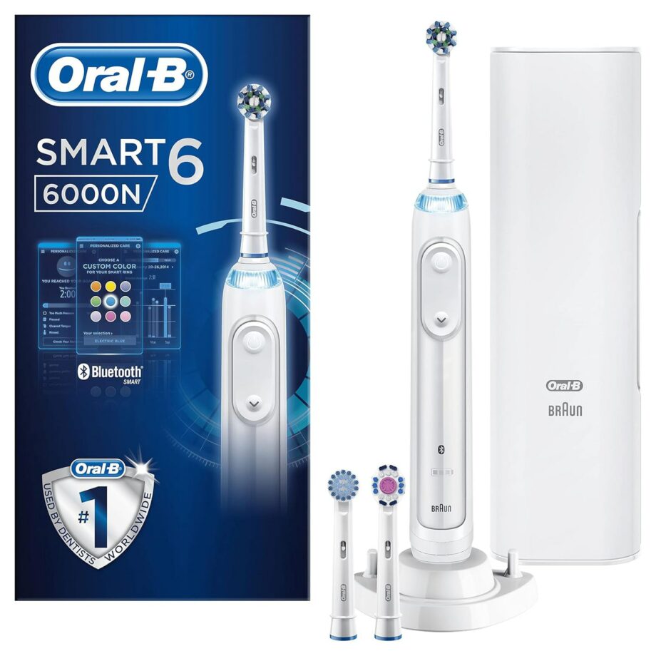 Oral-B Smart 6 6000N App Connected, 5 Modes Electric Toothbrush with 3 Toothbrush Heads & Travel Case - White (Coming Soon)