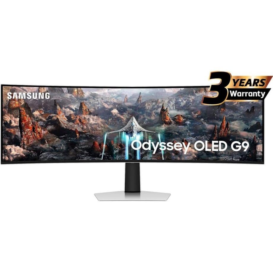 Samsung Odyssey G9 OLED (CG93) 49" DQHD Neo Quantum Processor Pro, (QD OLED), 240Hz, 0.03ms(GTG), HDR10+, 10bit, 1B Colors, FreeSync Premium Pro, w/ Core Sync, Speakers & Ergonomic Stand Curved Gaming Monitor