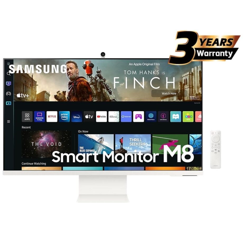 Samsung M8 (DM801) 32" 4K UHD Tizen™ OS VA, 60Hz, HDR10+, 99% sRGB, USB Type-C w/ Cam, Speakers, Remote Control & Ergonomic Stand Smart Flat Business Monitor - White