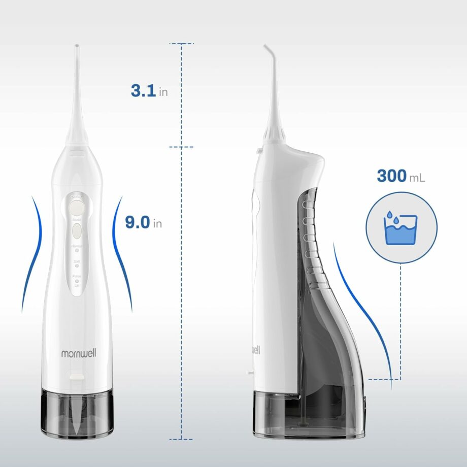 Mornwell Portable 3 Modes 4 Jet Tips IPX7 Waterproof Water Flosser - White