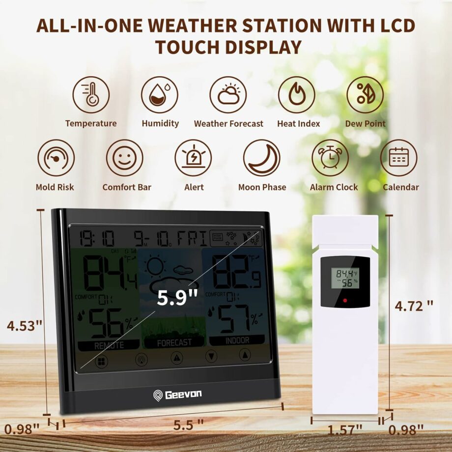 Geevon Weather Stations Wireless Indoor Outdoor Thermometer Hygromete