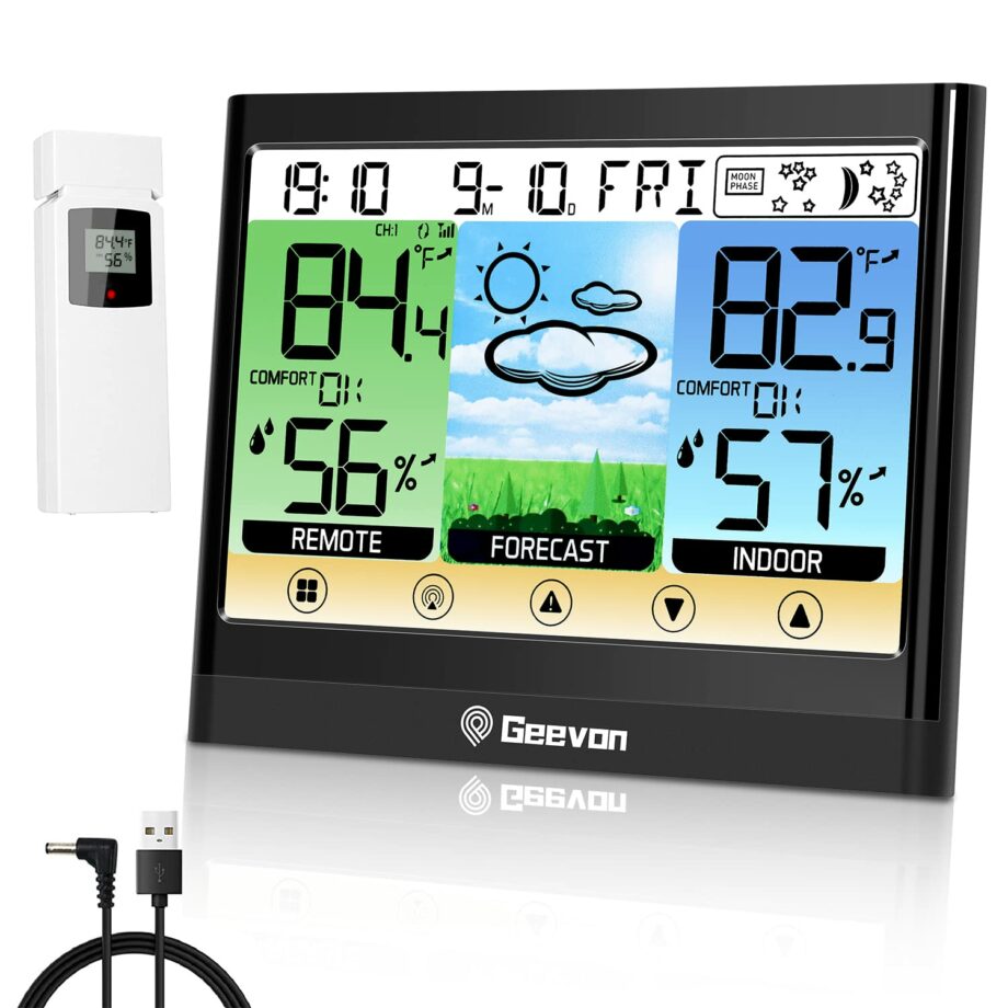 Geevon Weather Stations Wireless Indoor Outdoor Thermometer Hygromete