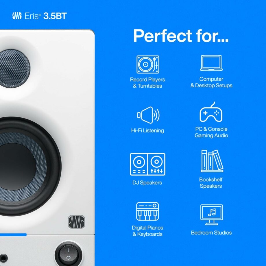 PreSonus Eris 3.5BT Gen 2 2024 Studio Powered Active Monitor Speakers - White (Pre-Order)